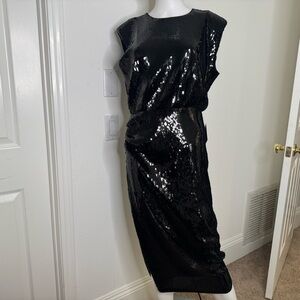 NWT- Express Wet Look Black Sequin Dress